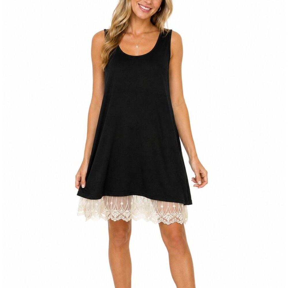 Umgee USA Black Sleeveless Tunic Dress Size XL Layered Lace Hem Boho Casual